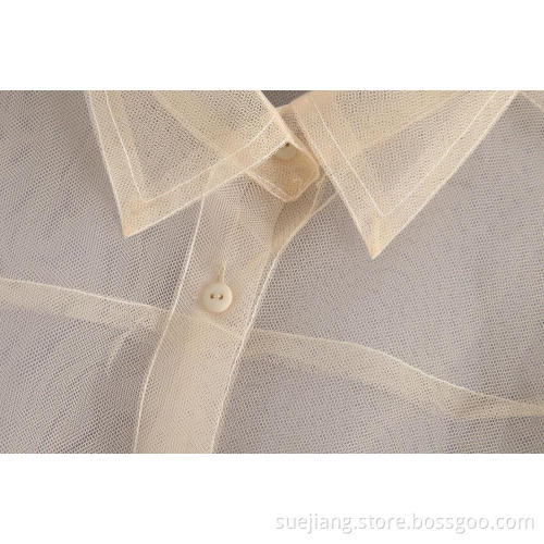 Long Sleeve White See Through Shirt Blouses Top